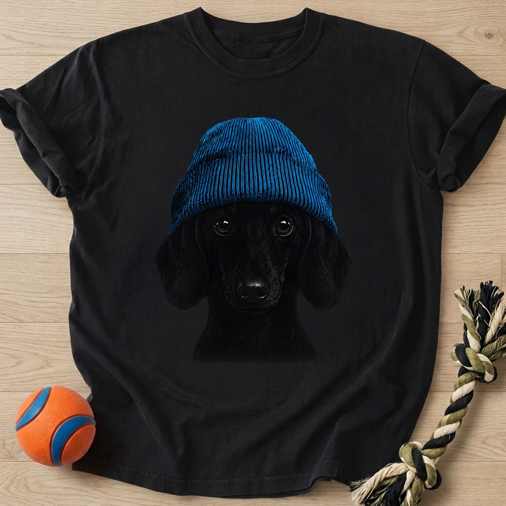 Blue Beanie T-Shirt – Black t-shirt