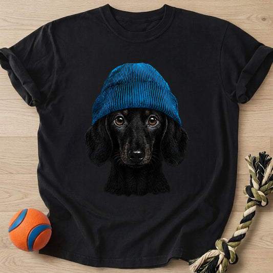 Blue Beanie T-Shirt – Black t-shirt
