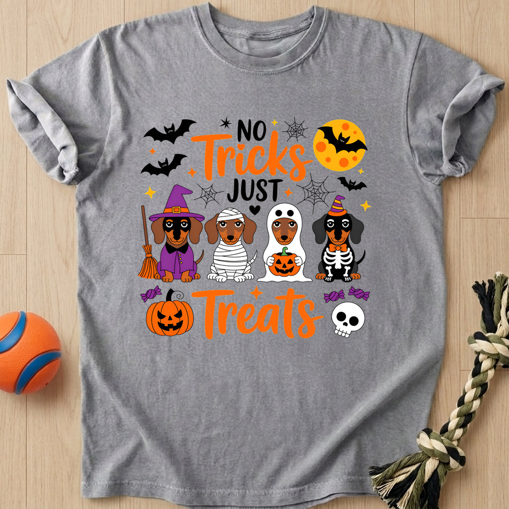 Dog Tricks Or Treats T-Shirt – Grey t-shirt
