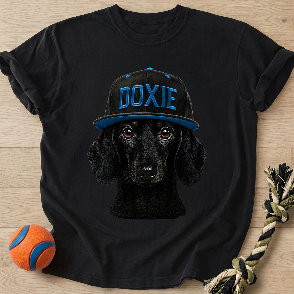 Doxie Street Blue T-Shirt – Black t-shirt