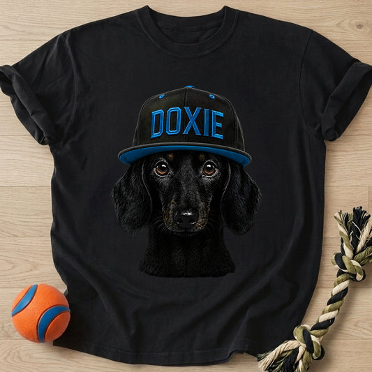 Doxie Street Blue T-Shirt – Black t-shirt