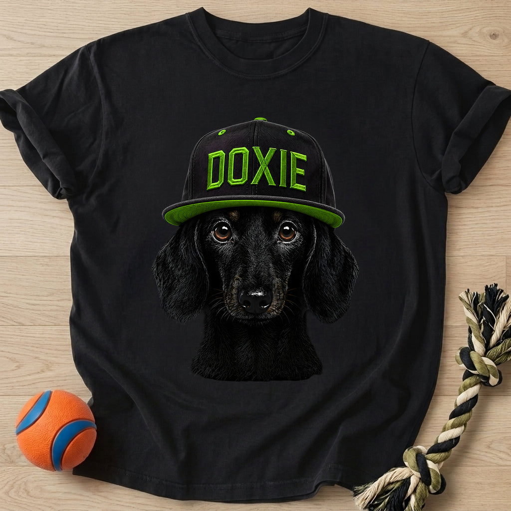 Doxie Street Green T-Shirt – Black t-shirt
