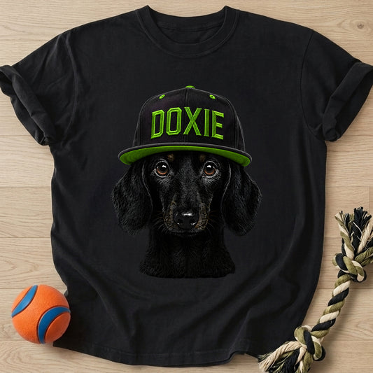 Doxie Street Green T-Shirt – Black t-shirt