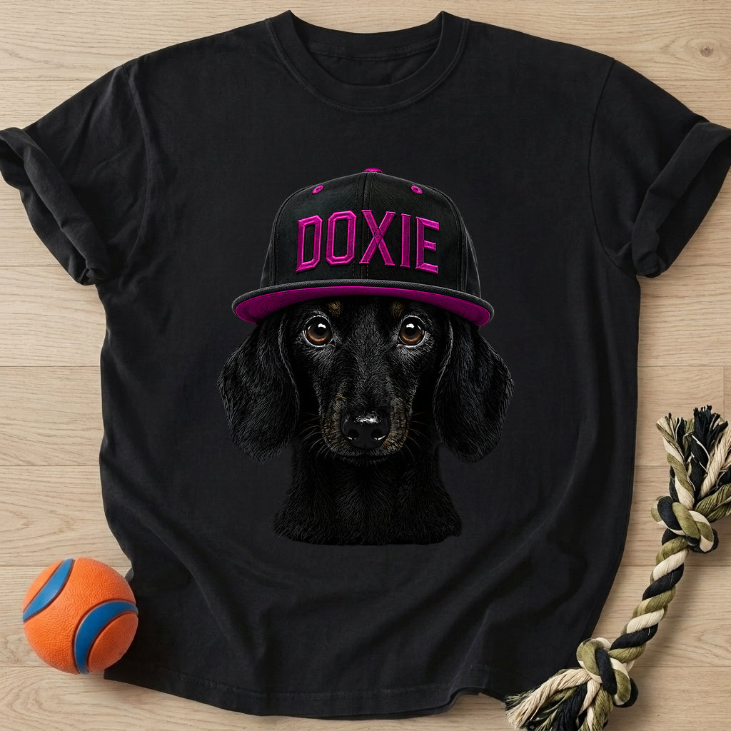 Doxie Street Pink T-Shirt – Black t-shirt