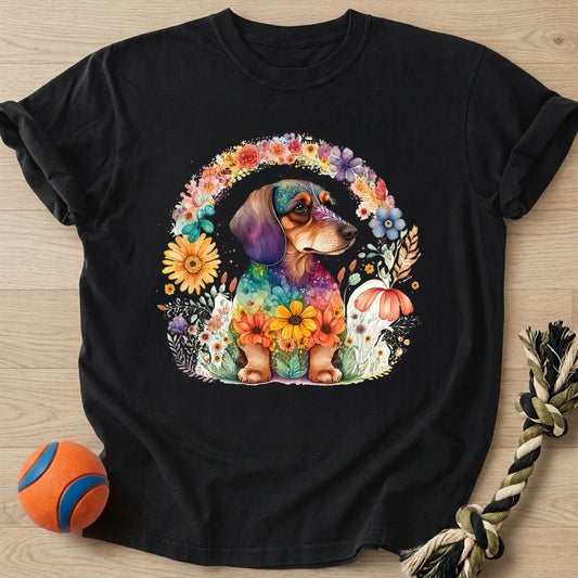 Flowers Doxie T-Shirt – Black t-shirt