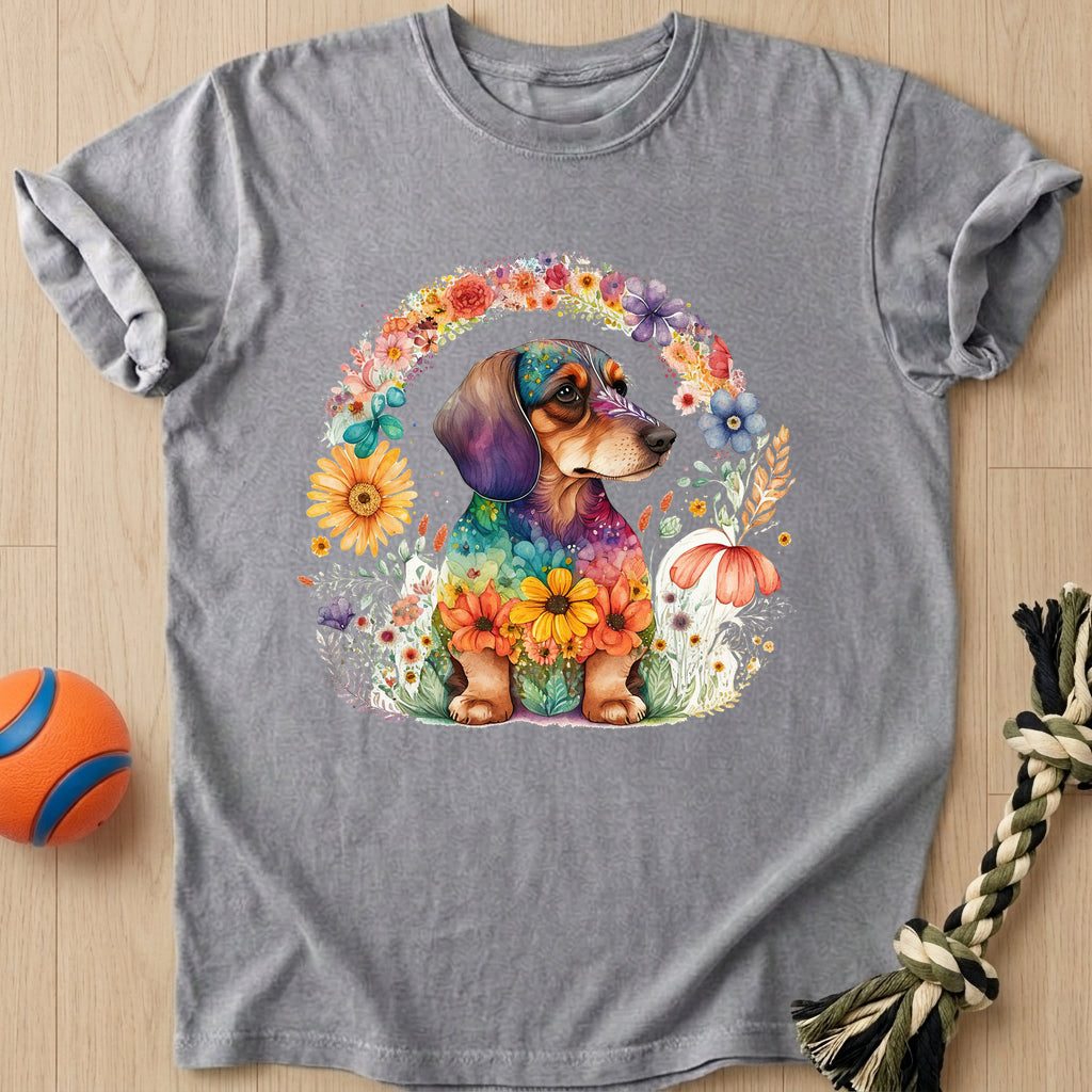 Flowers Doxie T-Shirt – Grey t-shirt