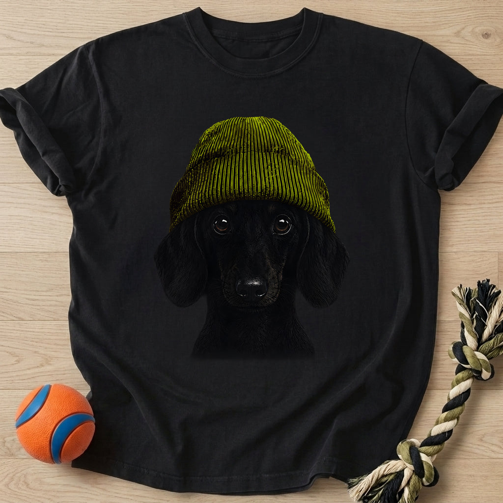 Green Beanie T-Shirt – Black t-shirt