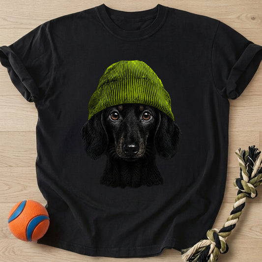 Green Beanie T-Shirt – Black t-shirt