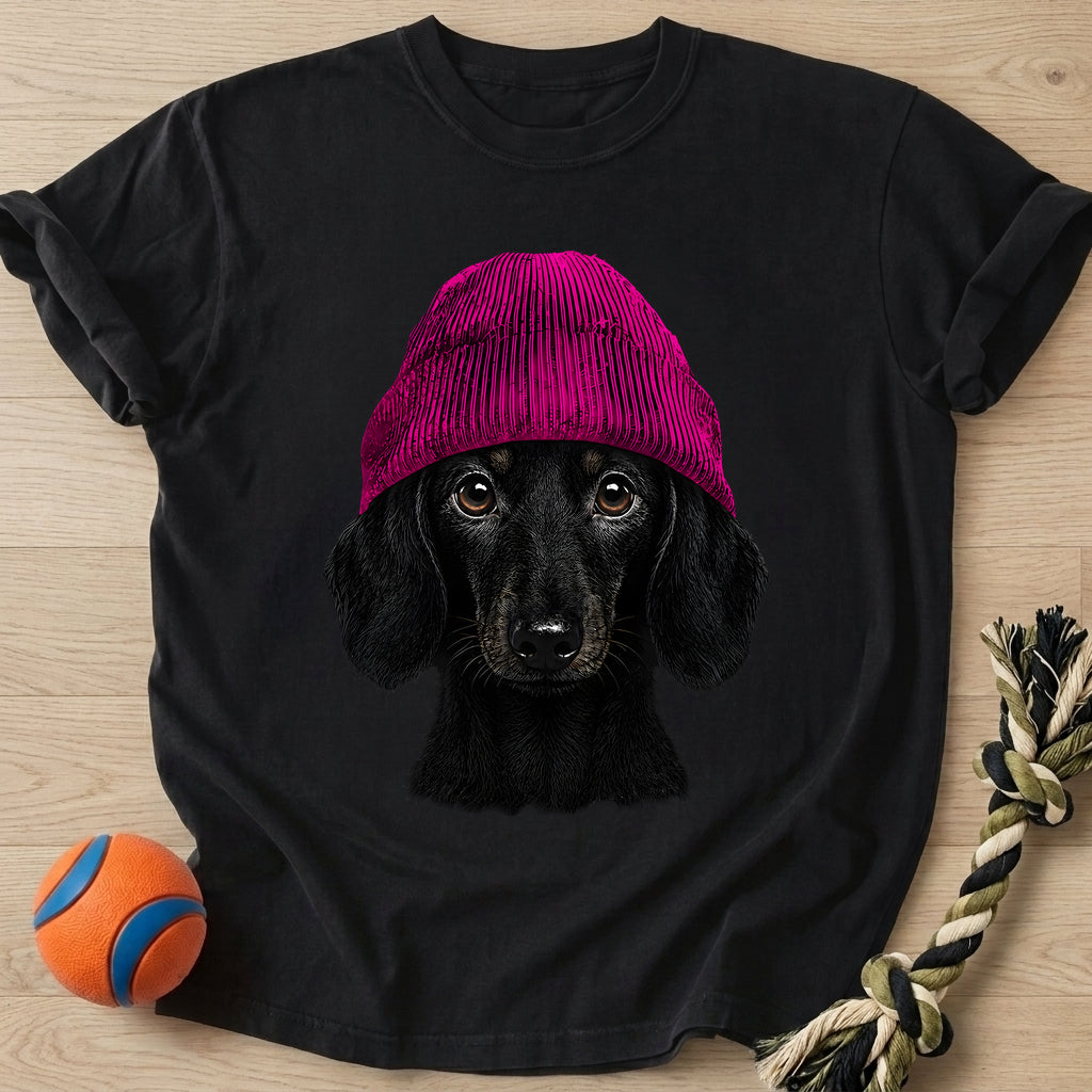Pink Beanie T-Shirt – Black t-shirt
