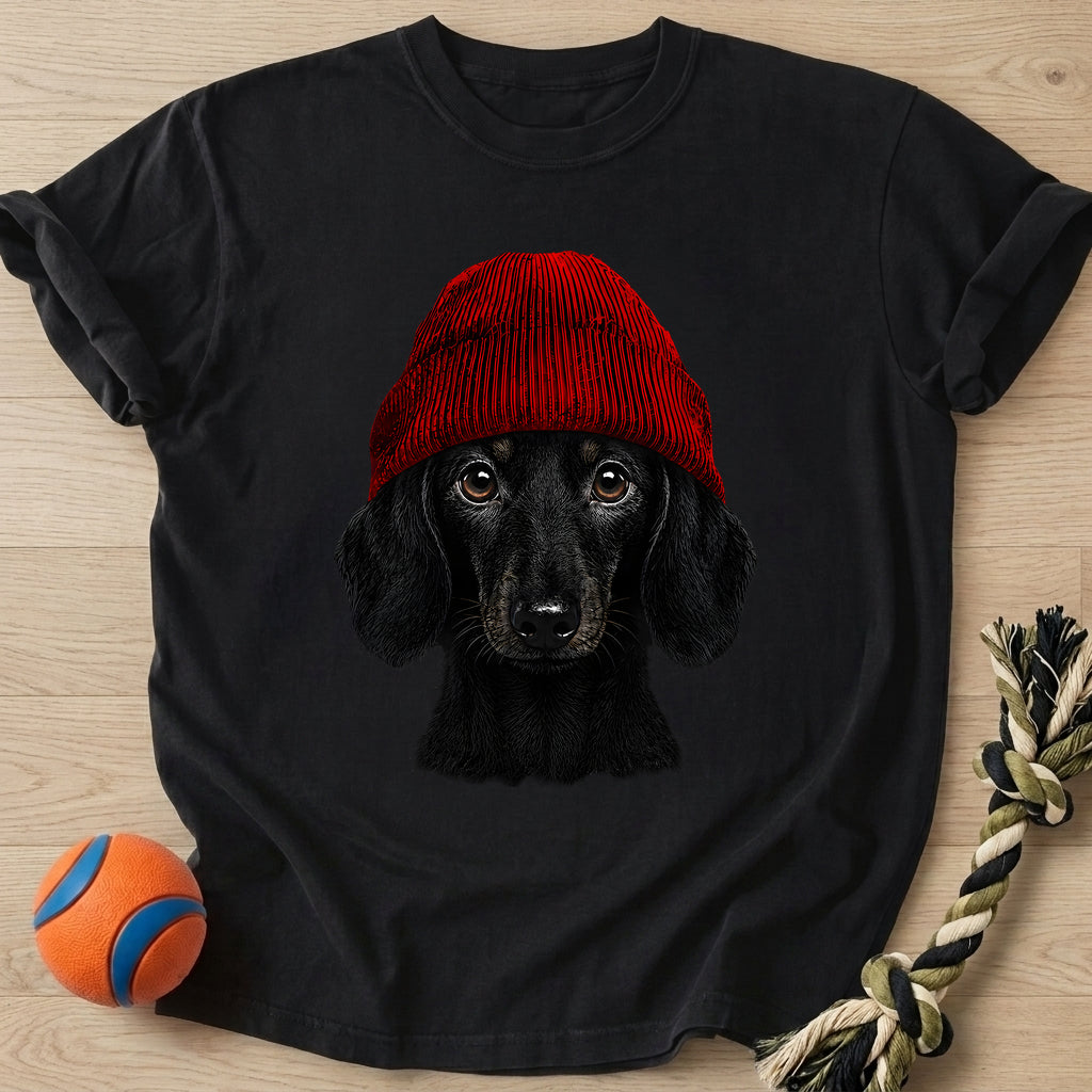 Red Beanie T-Shirt – Black t-shirt