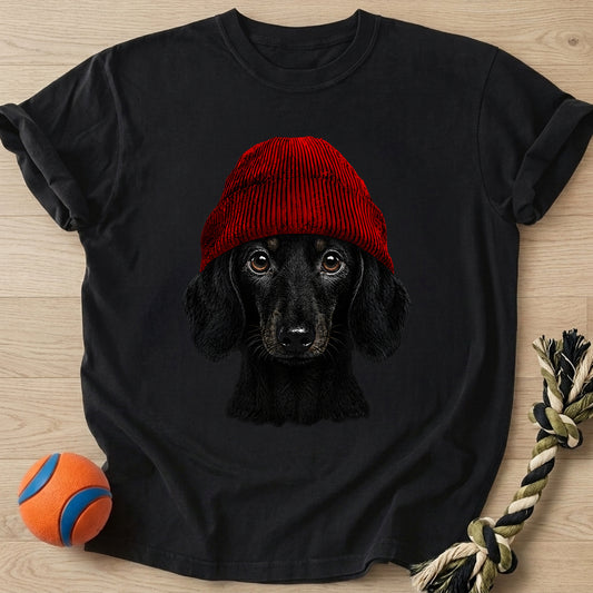 Red Beanie T-Shirt – Black t-shirt
