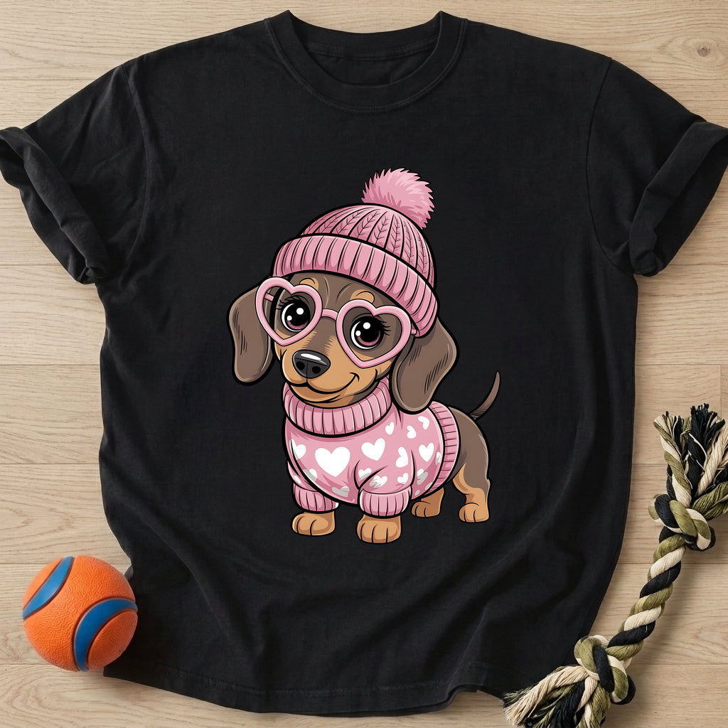 Valentine Dachshund T-Shirt – Black t-shirt