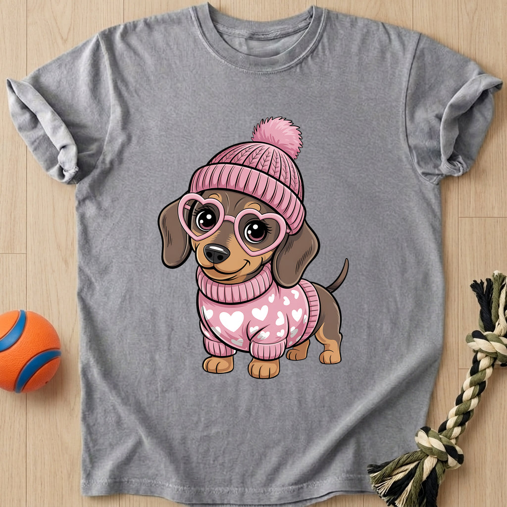 Valentine Dachshund T-Shirt – Grey t-shirt