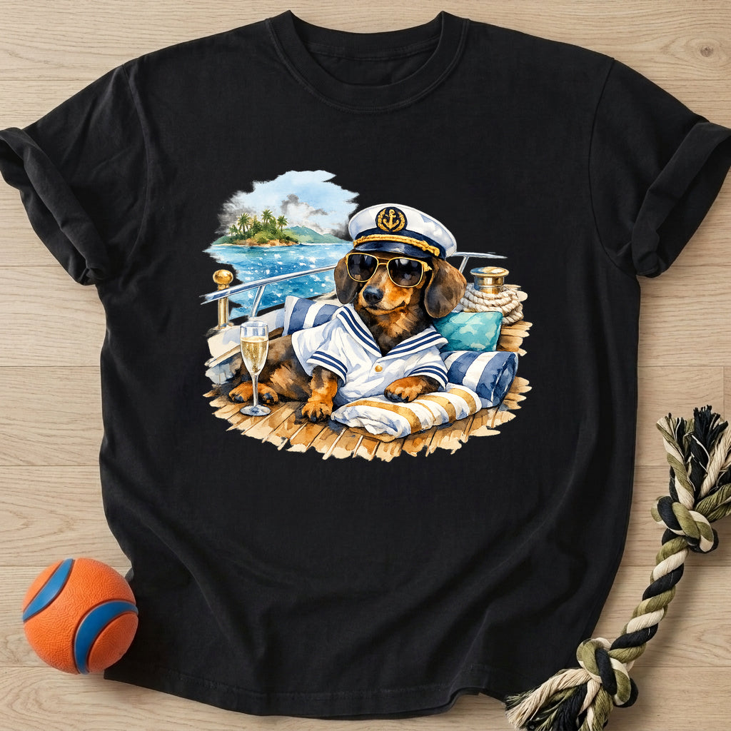 Yacht Dachshund T-Shirt – Black t-shirt