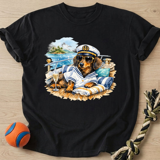 Yacht Dachshund T-Shirt – Black t-shirt